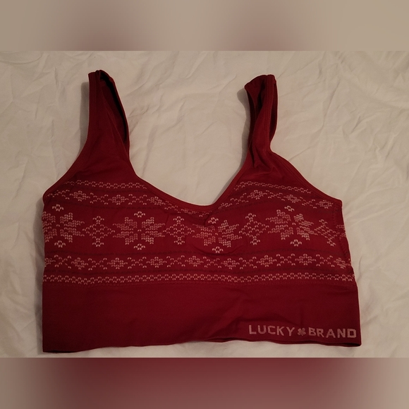 New Lucky Brand Sports Bra Medium Cabin Red Design - Picture 1 of 5